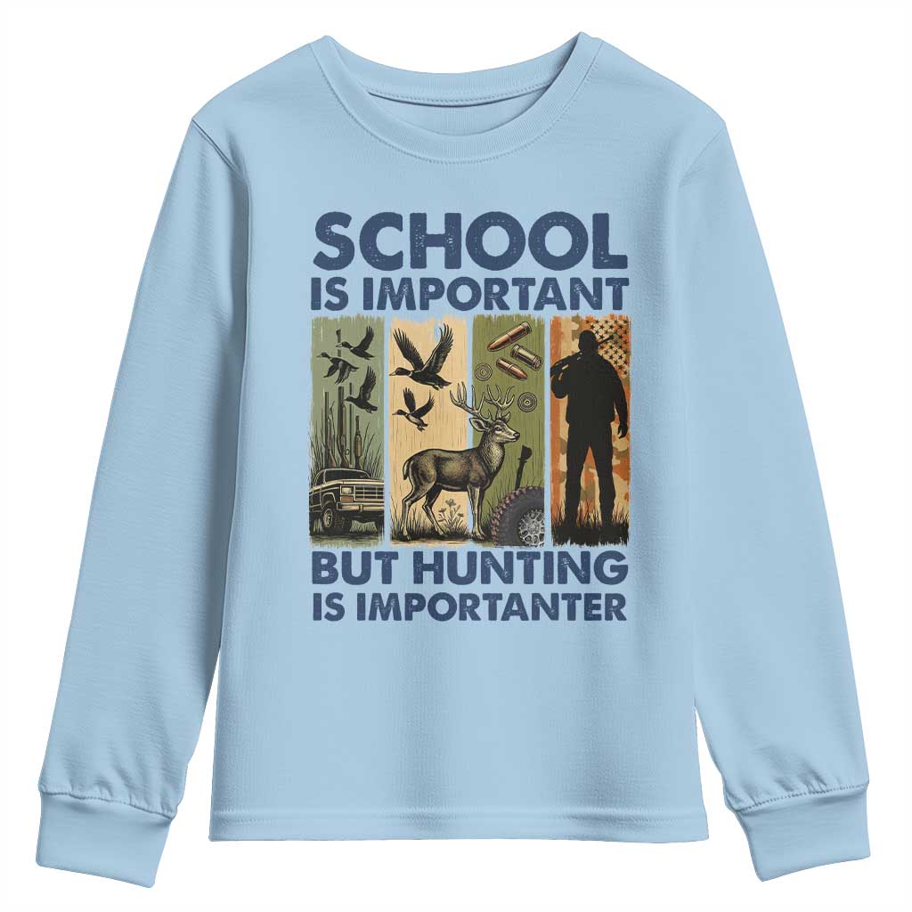 School Is Important But Hunting Is Importanter Youth Sweatshirt Retro Deer Hunting Gift - Wonder Print Shop