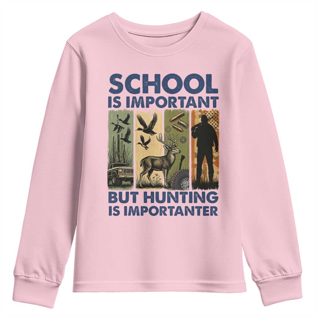 School Is Important But Hunting Is Importanter Youth Sweatshirt Retro Deer Hunting Gift - Wonder Print Shop