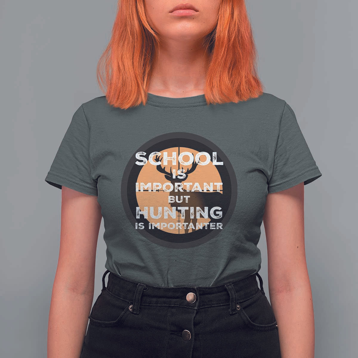 Funny Hunter Gift T Shirt For Women School Is Important But Hunting Is Importanter - Wonder Print Shop