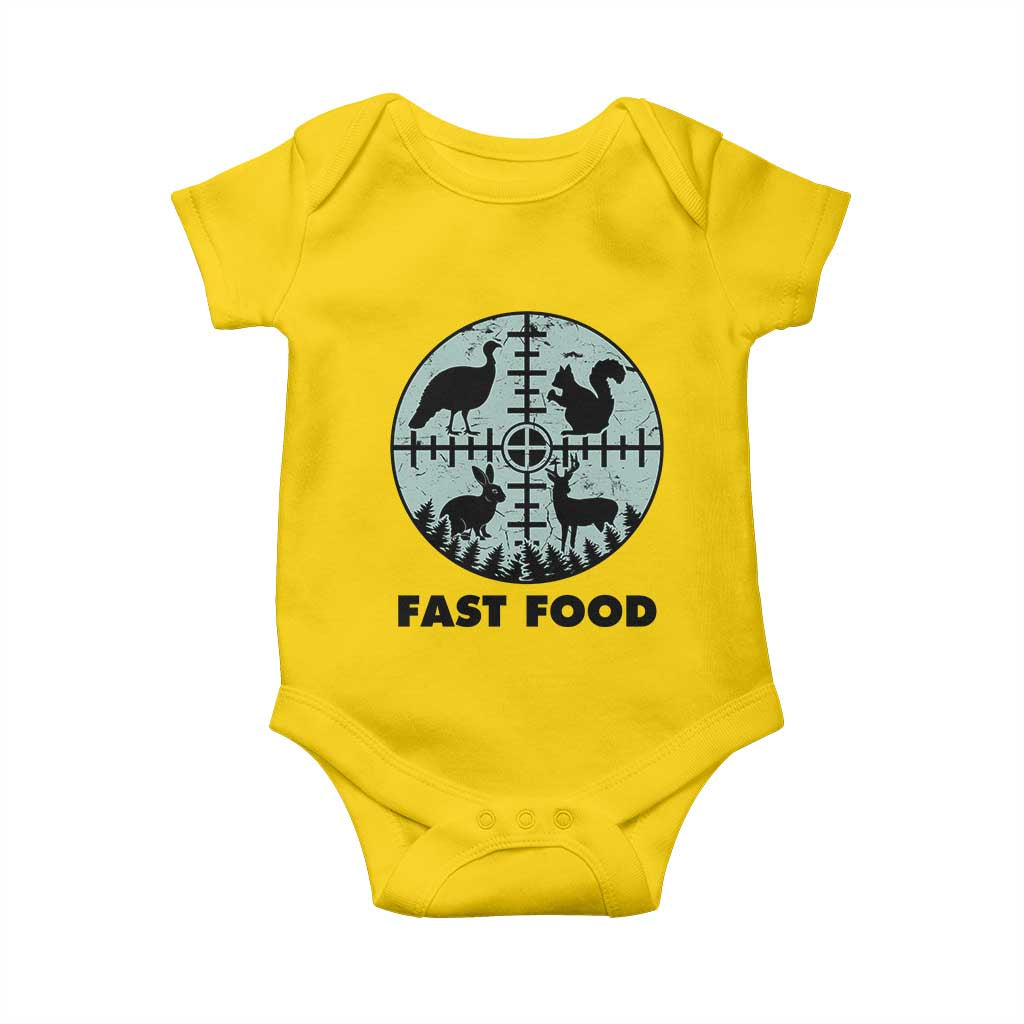 Funny Hunter Joke Baby Onesie Hunting Fast Food Animals - Wonder Print Shop