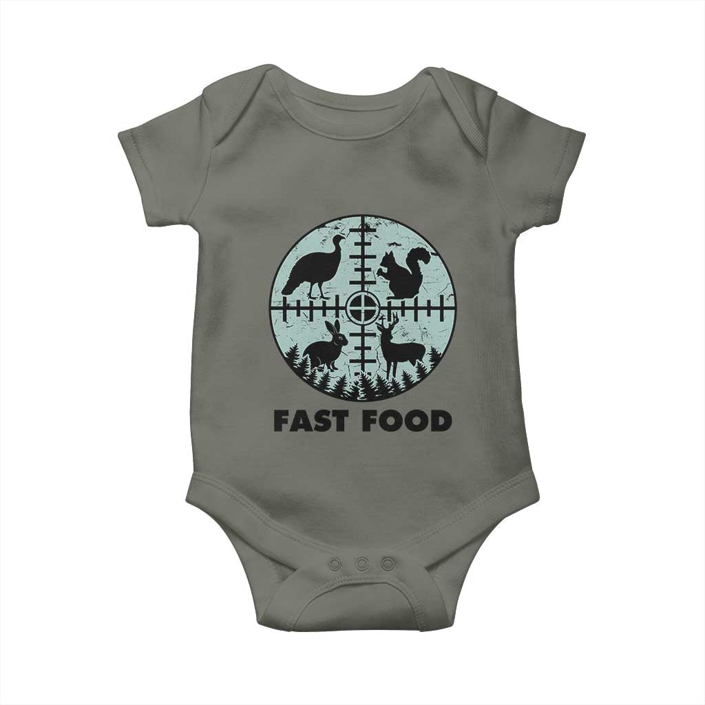 Funny Hunter Joke Baby Onesie Hunting Fast Food Animals - Wonder Print Shop