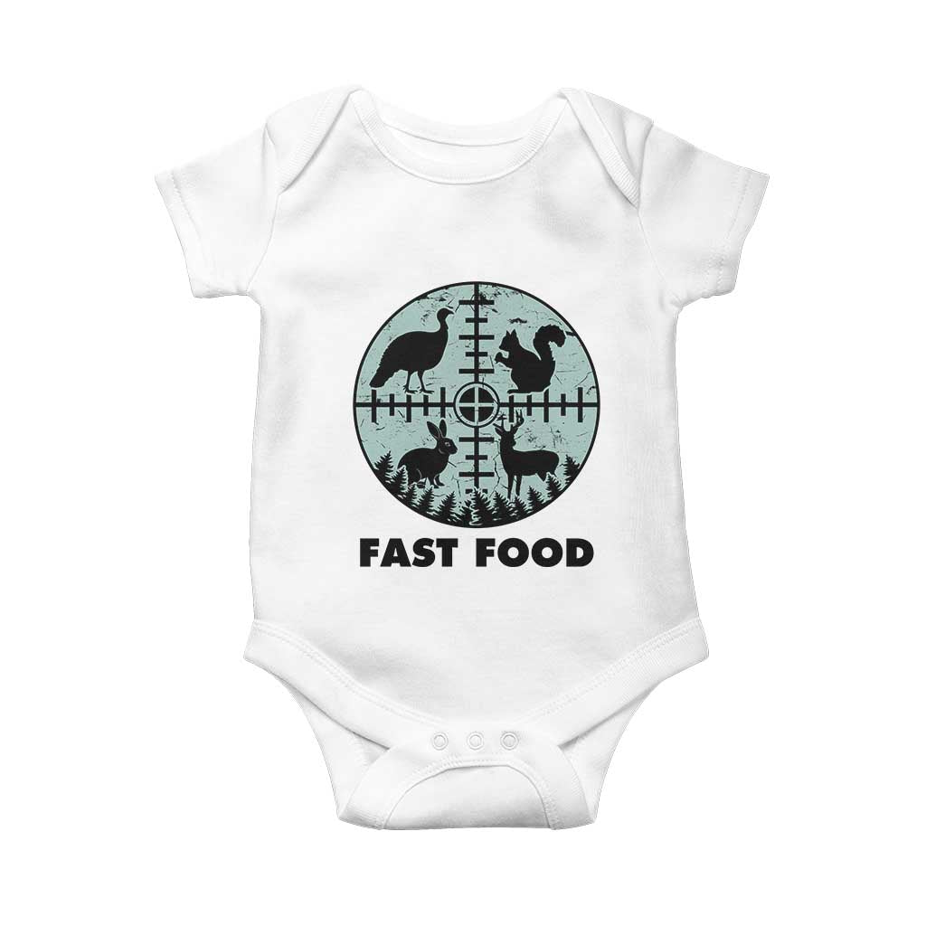 Funny Hunter Joke Baby Onesie Hunting Fast Food Animals - Wonder Print Shop