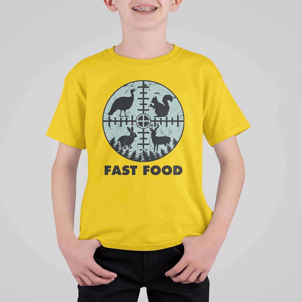 Funny Hunter Joke T Shirt For Kid Hunting Fast Food Animals - Wonder Print Shop