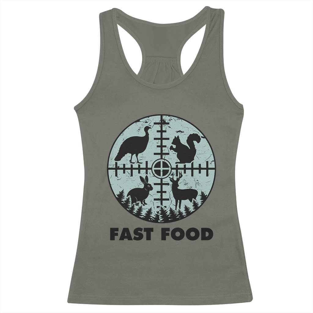 Funny Hunter Joke Racerback Tank Top Hunting Fast Food Animals - Wonder Print Shop