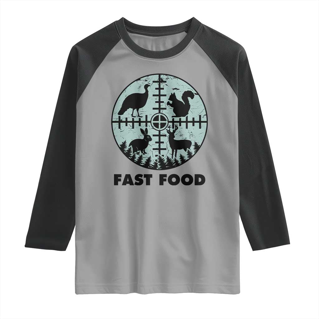 Funny Hunter Joke Raglan Shirt Hunting Fast Food Animals - Wonder Print Shop