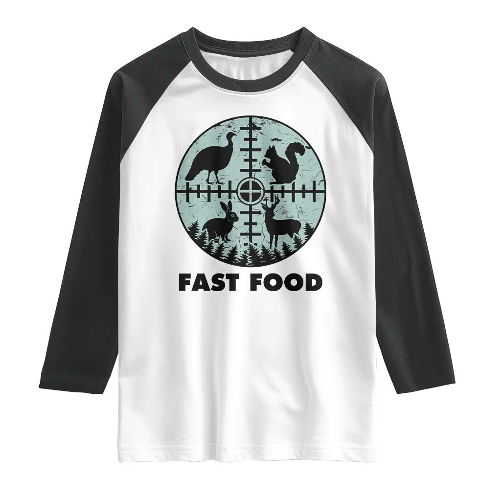 Funny Hunter Joke Raglan Shirt Hunting Fast Food Animals - Wonder Print Shop