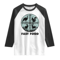 Funny Hunter Joke Raglan Shirt Hunting Fast Food Animals - Wonder Print Shop