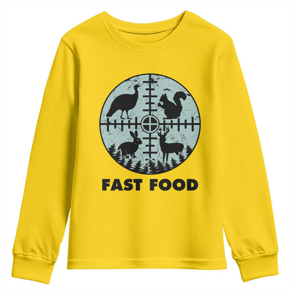 Funny Hunter Joke Youth Sweatshirt Hunting Fast Food Animals - Wonder Print Shop