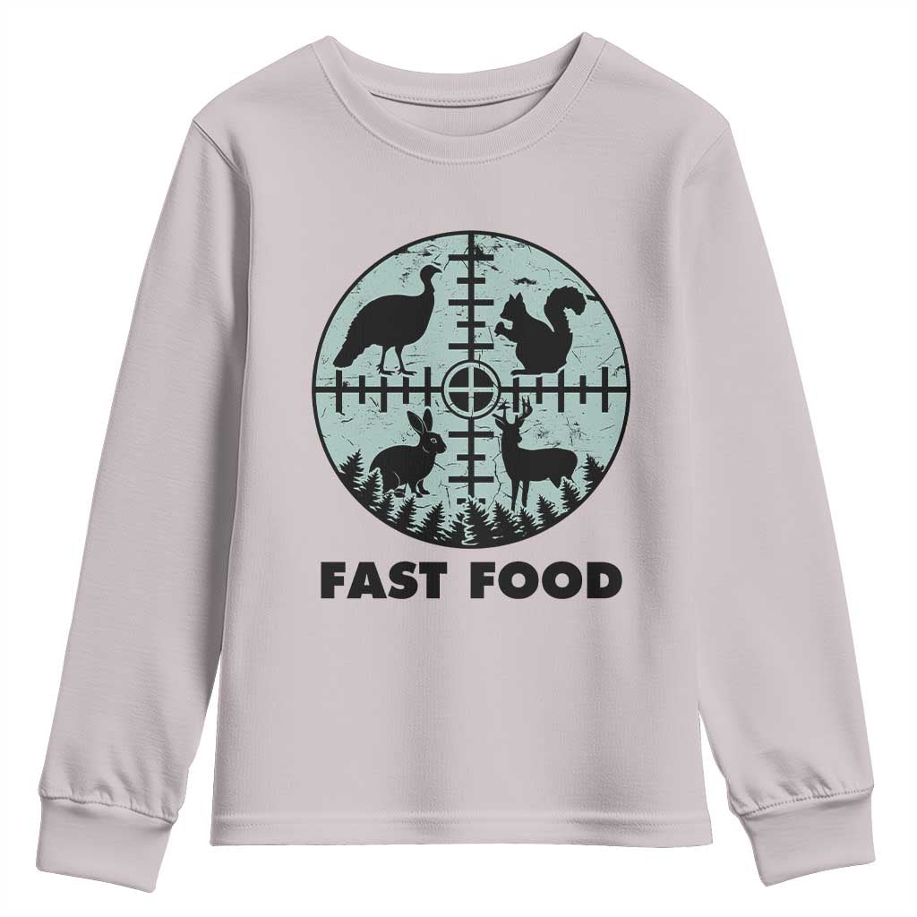 Funny Hunter Joke Youth Sweatshirt Hunting Fast Food Animals - Wonder Print Shop