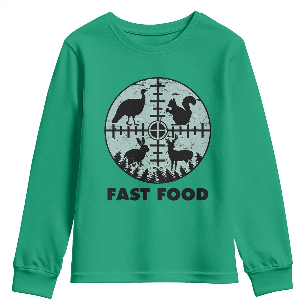 Funny Hunter Joke Youth Sweatshirt Hunting Fast Food Animals - Wonder Print Shop
