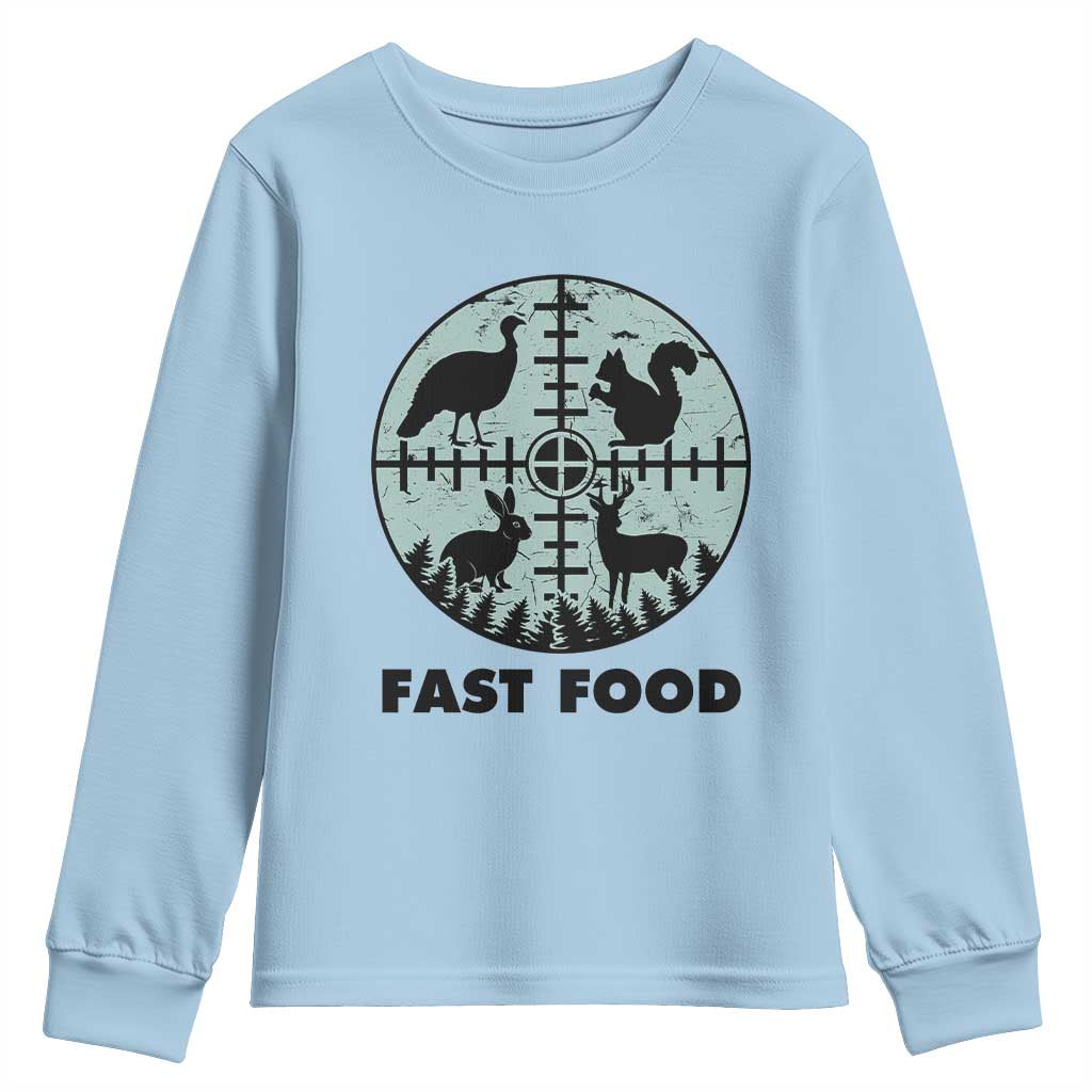 Funny Hunter Joke Youth Sweatshirt Hunting Fast Food Animals - Wonder Print Shop
