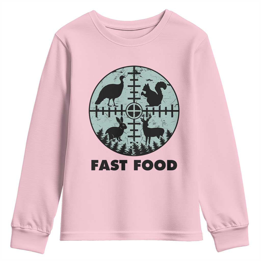 Funny Hunter Joke Youth Sweatshirt Hunting Fast Food Animals - Wonder Print Shop
