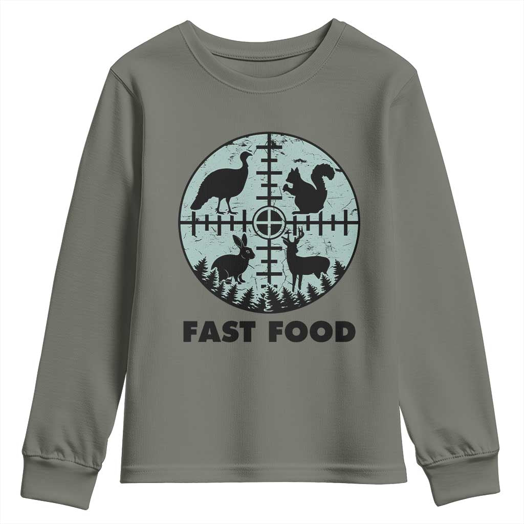 Funny Hunter Joke Youth Sweatshirt Hunting Fast Food Animals - Wonder Print Shop