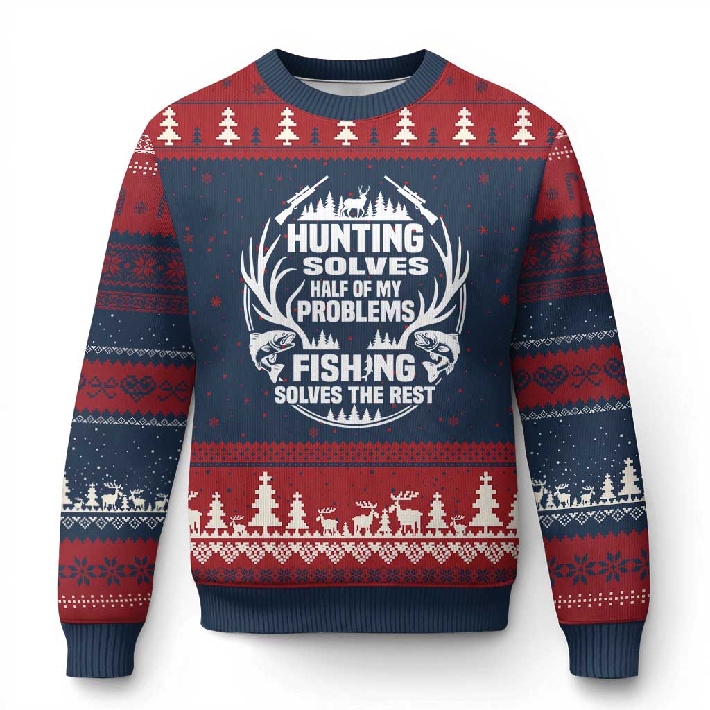 Fishing Hunting Solve Problems Ugly Christmas Sweater Gift Idea For Hunter Fisherman - Wonder Print Shop