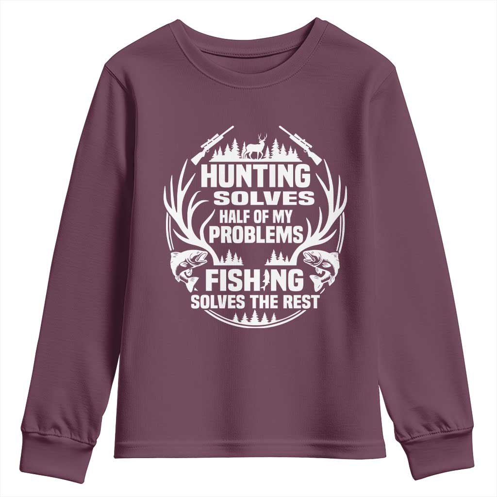 Fishing Hunting Solve Problems Youth Sweatshirt Gift Idea For Hunter Fisherman - Wonder Print Shop