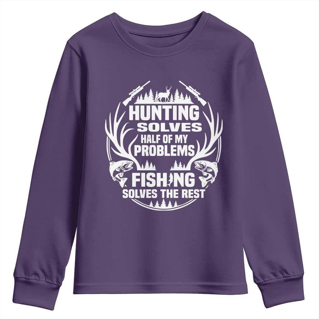 Fishing Hunting Solve Problems Youth Sweatshirt Gift Idea For Hunter Fisherman - Wonder Print Shop