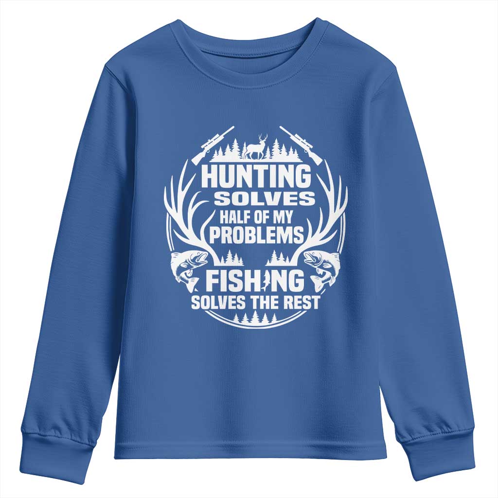 Fishing Hunting Solve Problems Youth Sweatshirt Gift Idea For Hunter Fisherman - Wonder Print Shop