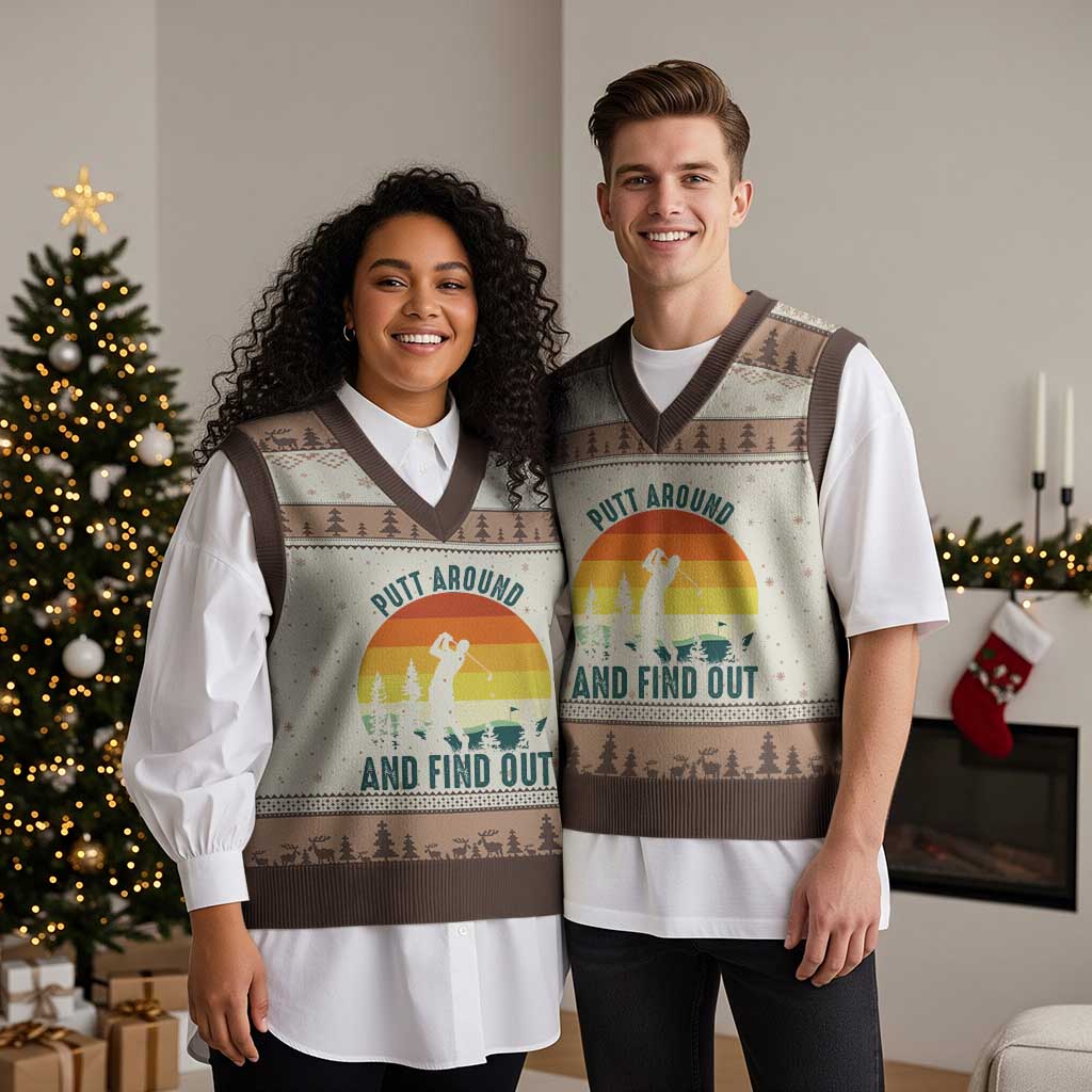 Putt Around And Find Out V-Neck Knit Sweater Vest Funny Golf Player Gift - Wonder Print Shop
