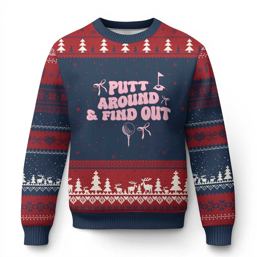 Funny Golf Gift For Women Ugly Christmas Sweater Putt Around And Find Out - Wonder Print Shop