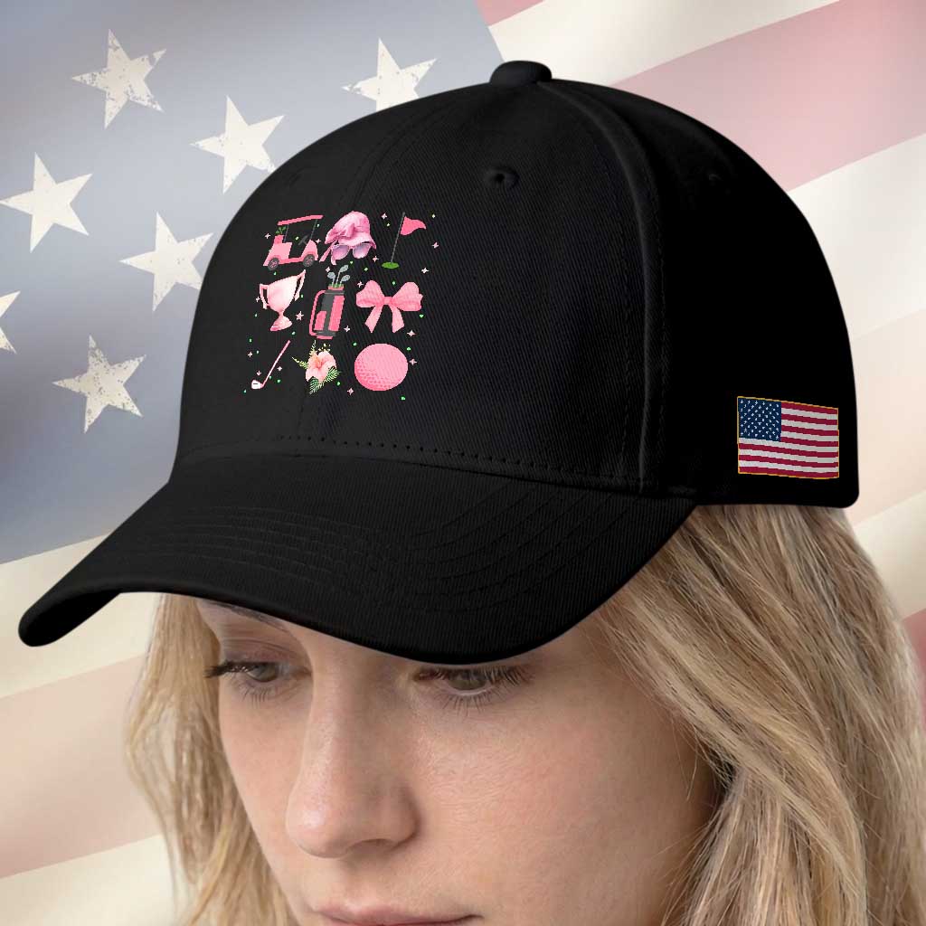 Womens Golf Lover Baseball Cap Cute Pink Bow Golf Sports Gift