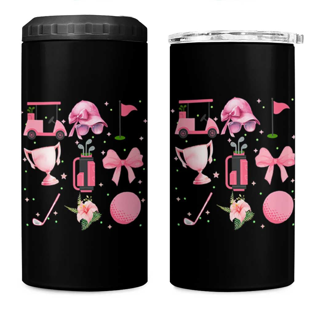 Womens Golf Lover 4 in 1 Can Cooler Tumbler Cute Pink Bow Golf Sports Gift - Wonder Print Shop