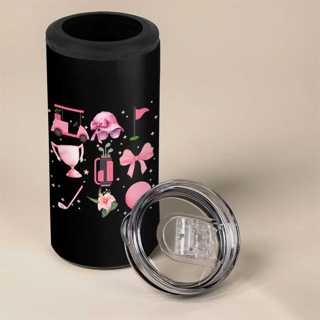 Womens Golf Lover 4 in 1 Can Cooler Tumbler Cute Pink Bow Golf Sports Gift - Wonder Print Shop