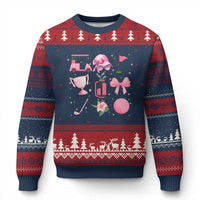 Womens Golf Lover Ugly Christmas Sweater Cute Pink Bow Golf Sports Gift - Wonder Print Shop