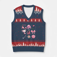 Womens Golf Lover V-Neck Knit Sweater Vest Cute Pink Bow Golf Sports Gift - Wonder Print Shop