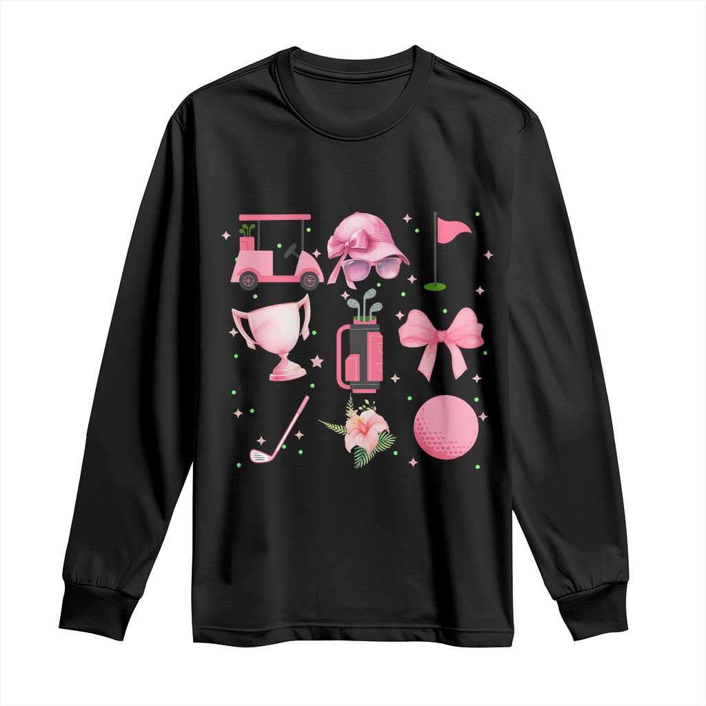 Womens Golf Lover Long Sleeve Shirt Cute Pink Bow Golf Sports Gift - Wonder Print Shop
