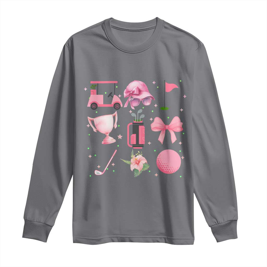 Womens Golf Lover Long Sleeve Shirt Cute Pink Bow Golf Sports Gift - Wonder Print Shop