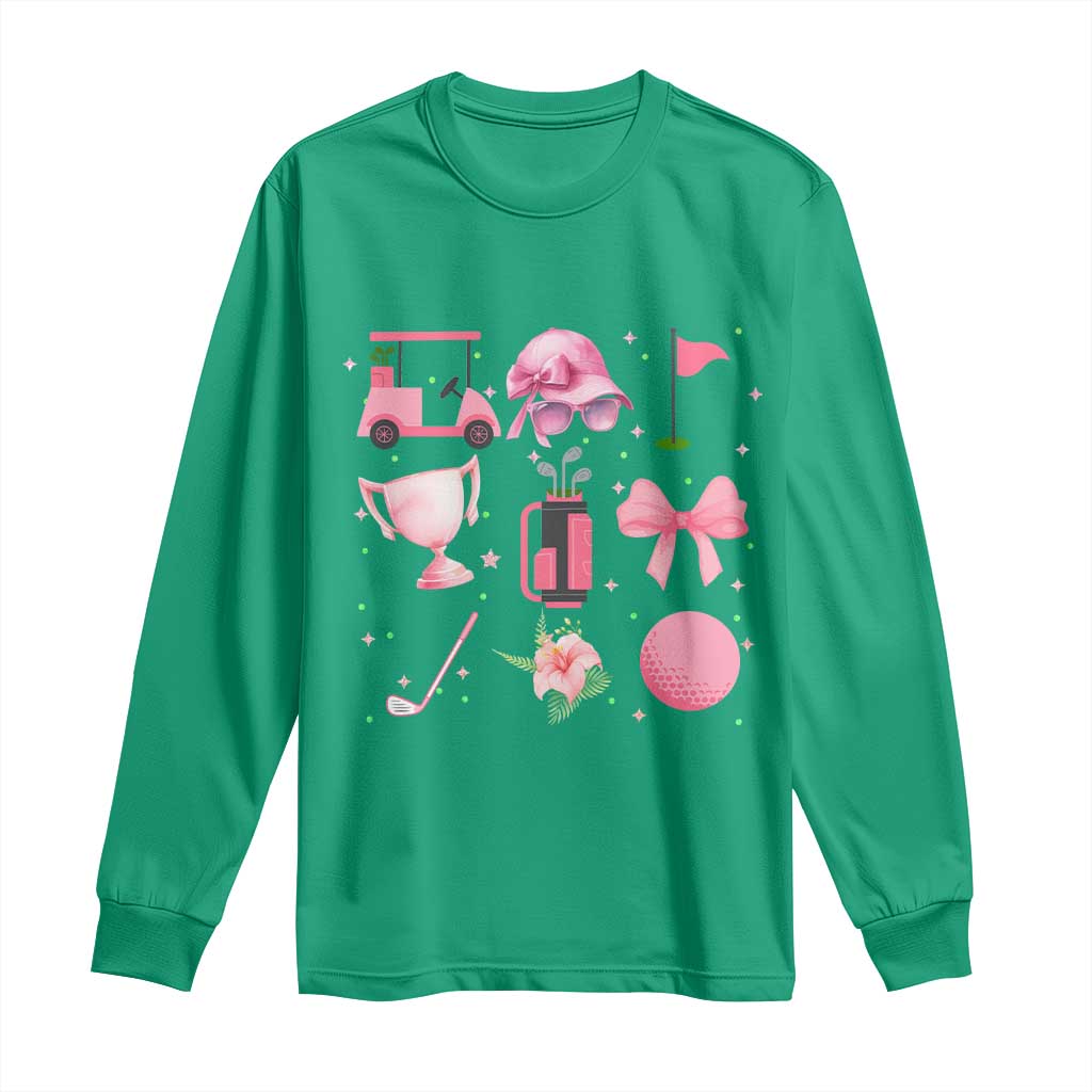 Womens Golf Lover Long Sleeve Shirt Cute Pink Bow Golf Sports Gift - Wonder Print Shop