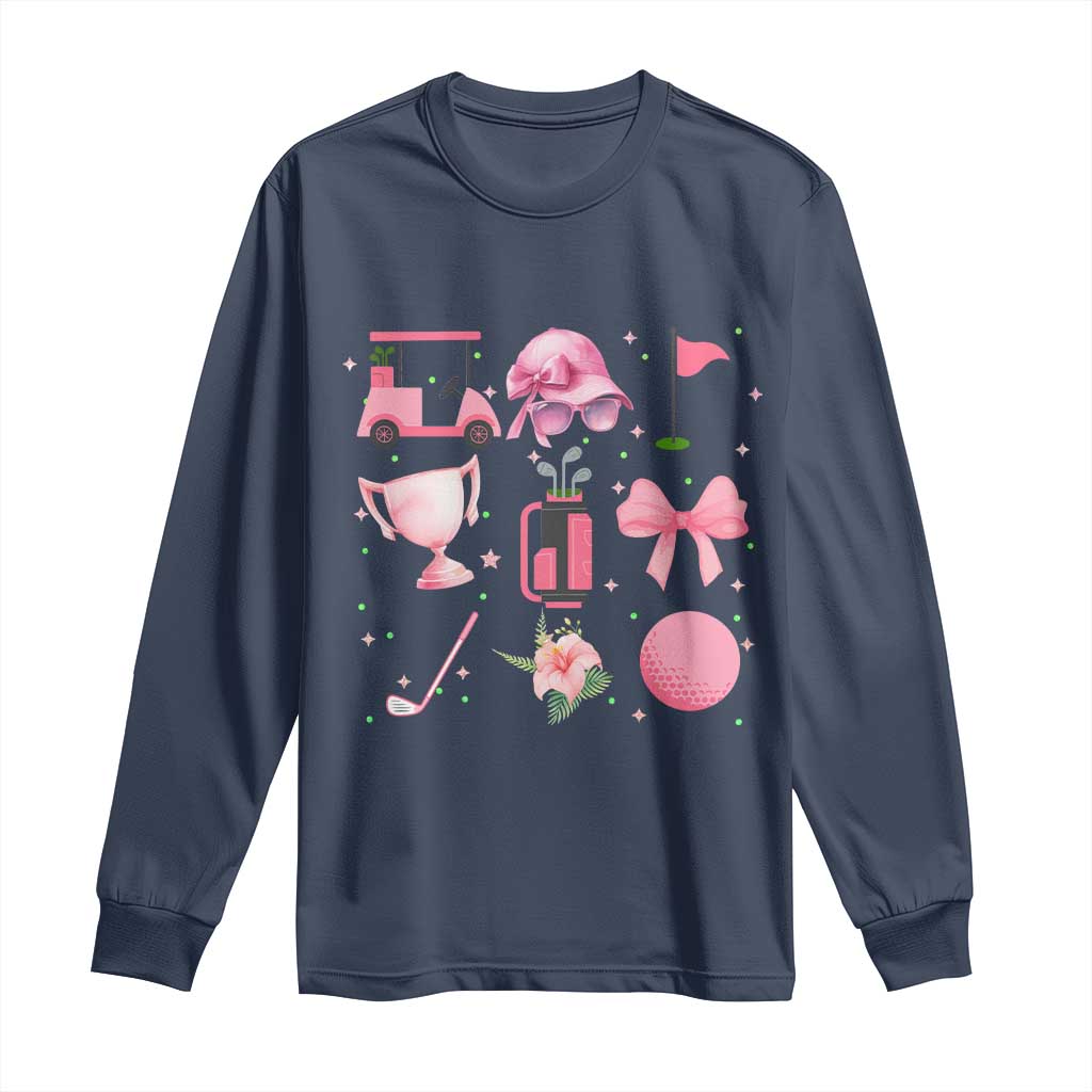 Womens Golf Lover Long Sleeve Shirt Cute Pink Bow Golf Sports Gift - Wonder Print Shop