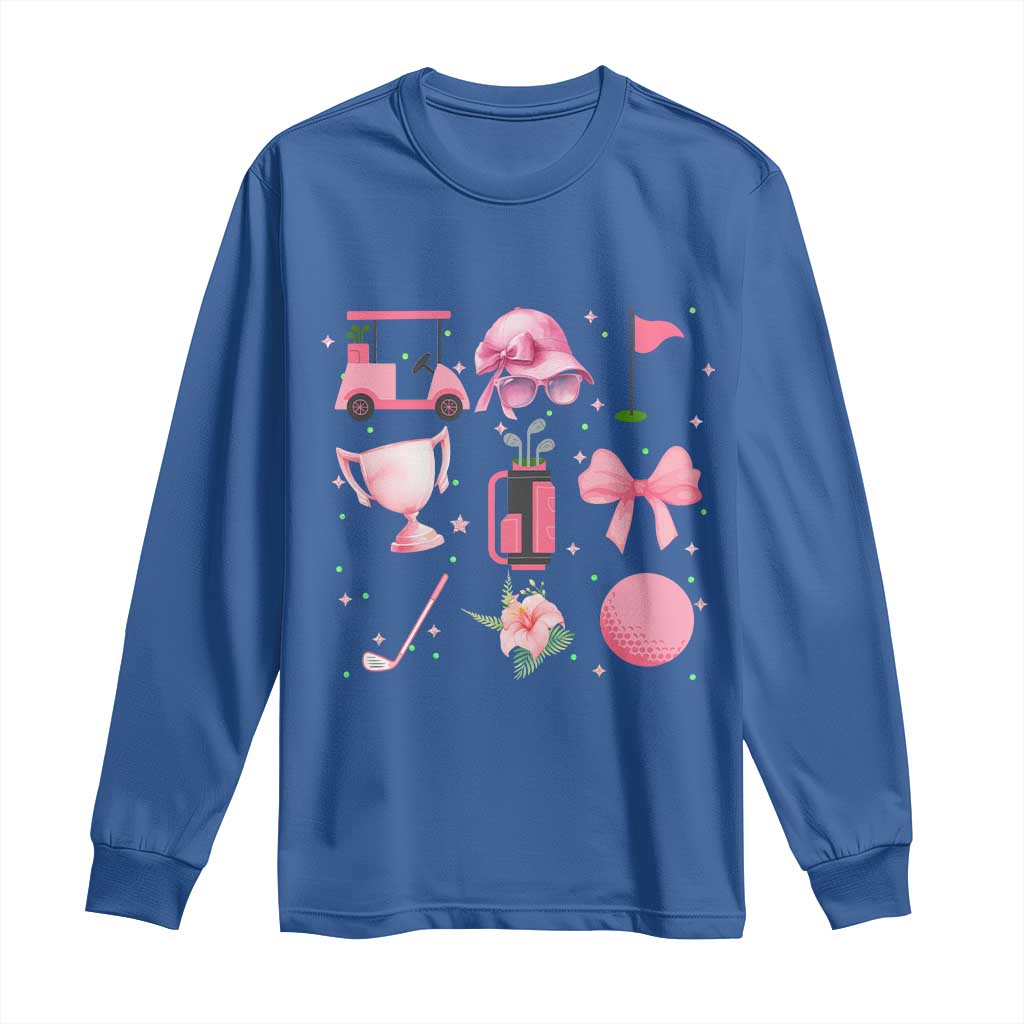 Womens Golf Lover Long Sleeve Shirt Cute Pink Bow Golf Sports Gift - Wonder Print Shop
