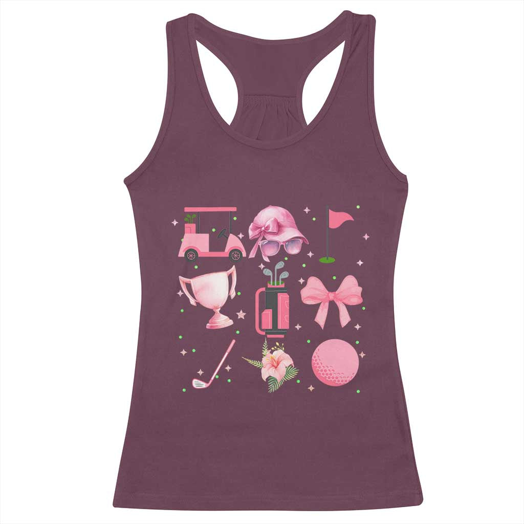 Womens Golf Lover Racerback Tank Top Cute Pink Bow Golf Sports Gift - Wonder Print Shop