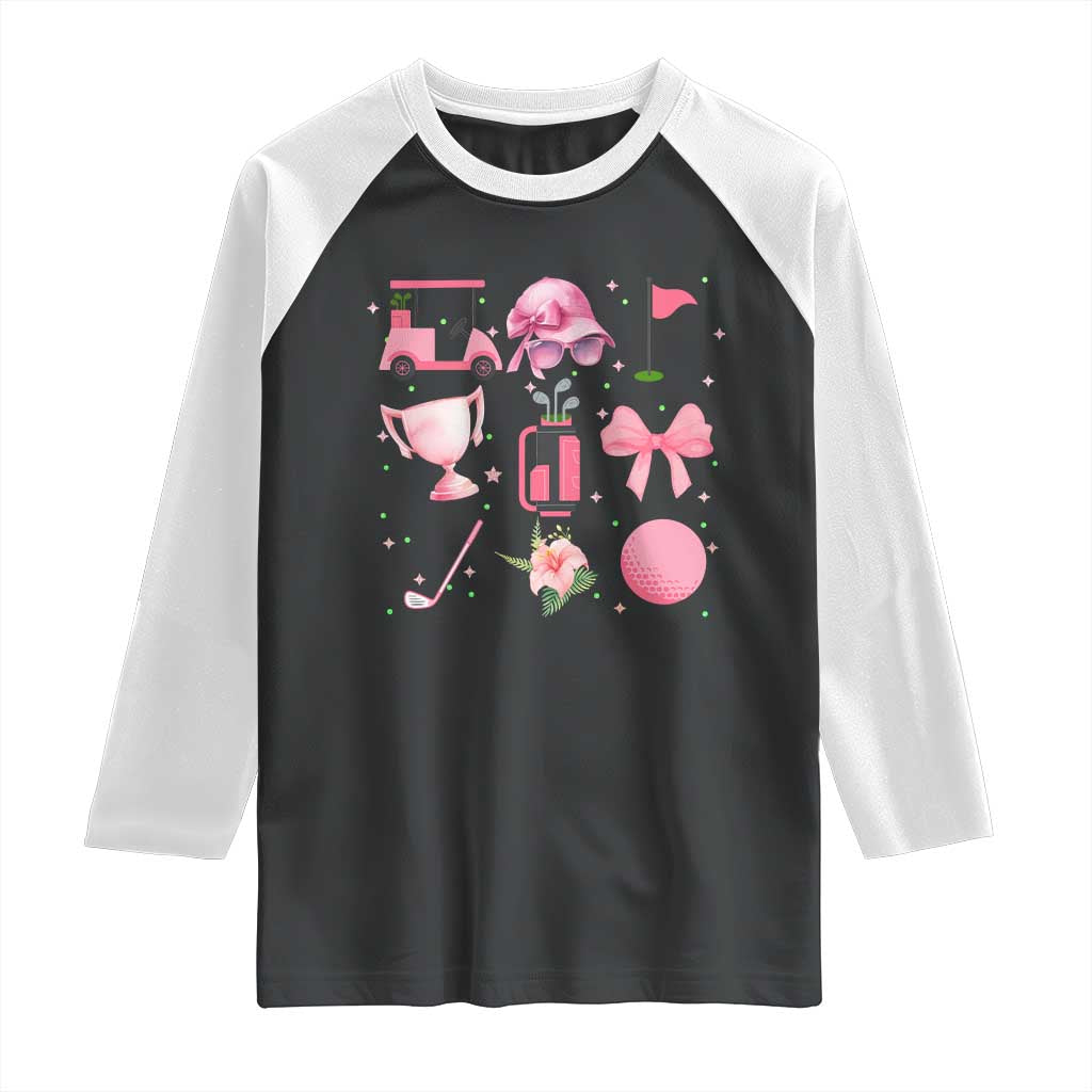 Womens Golf Lover Raglan Shirt Cute Pink Bow Golf Sports Gift - Wonder Print Shop