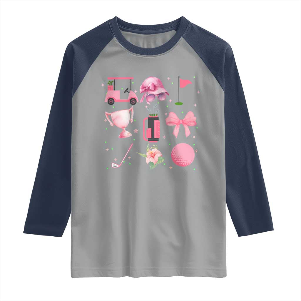 Womens Golf Lover Raglan Shirt Cute Pink Bow Golf Sports Gift - Wonder Print Shop