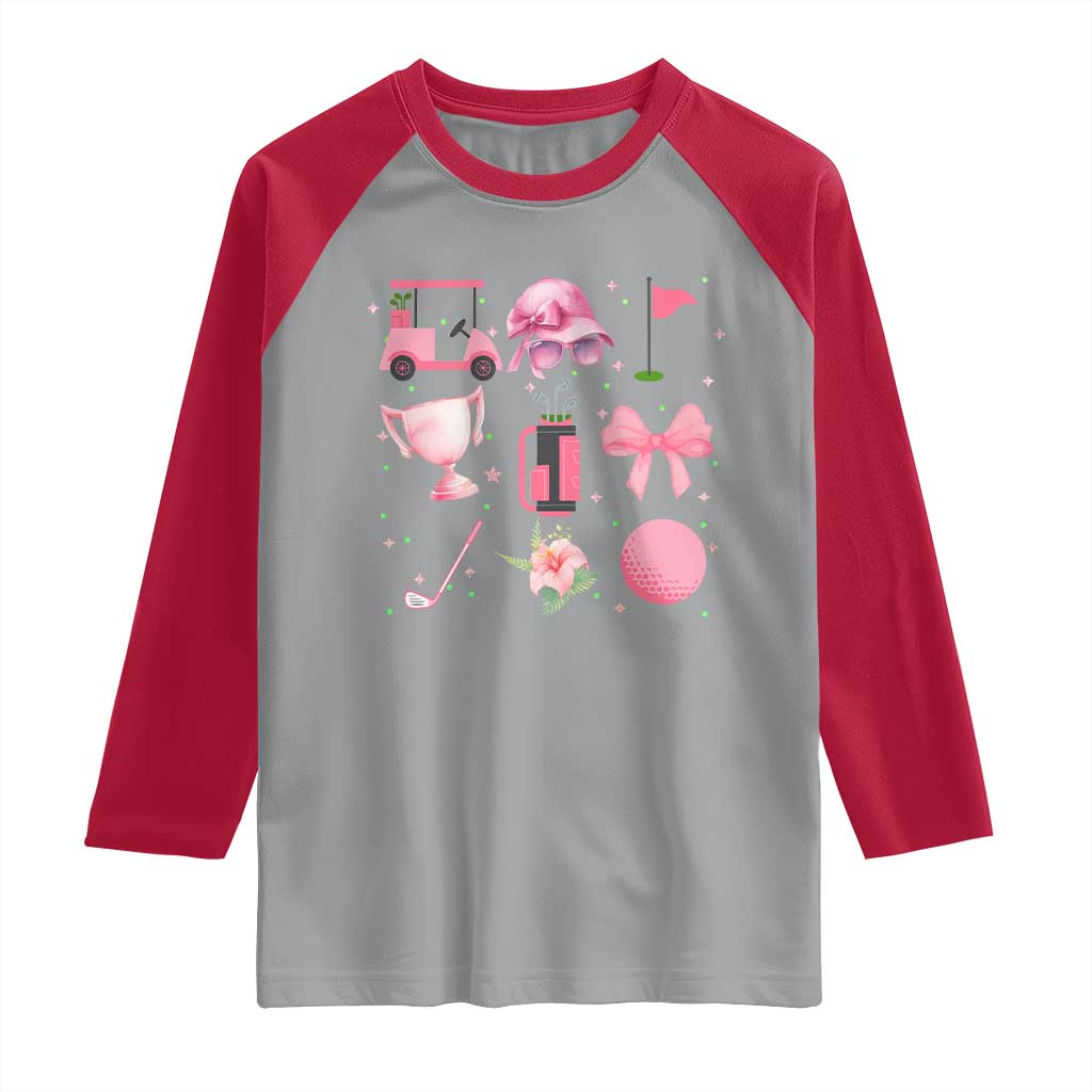 Womens Golf Lover Raglan Shirt Cute Pink Bow Golf Sports Gift - Wonder Print Shop