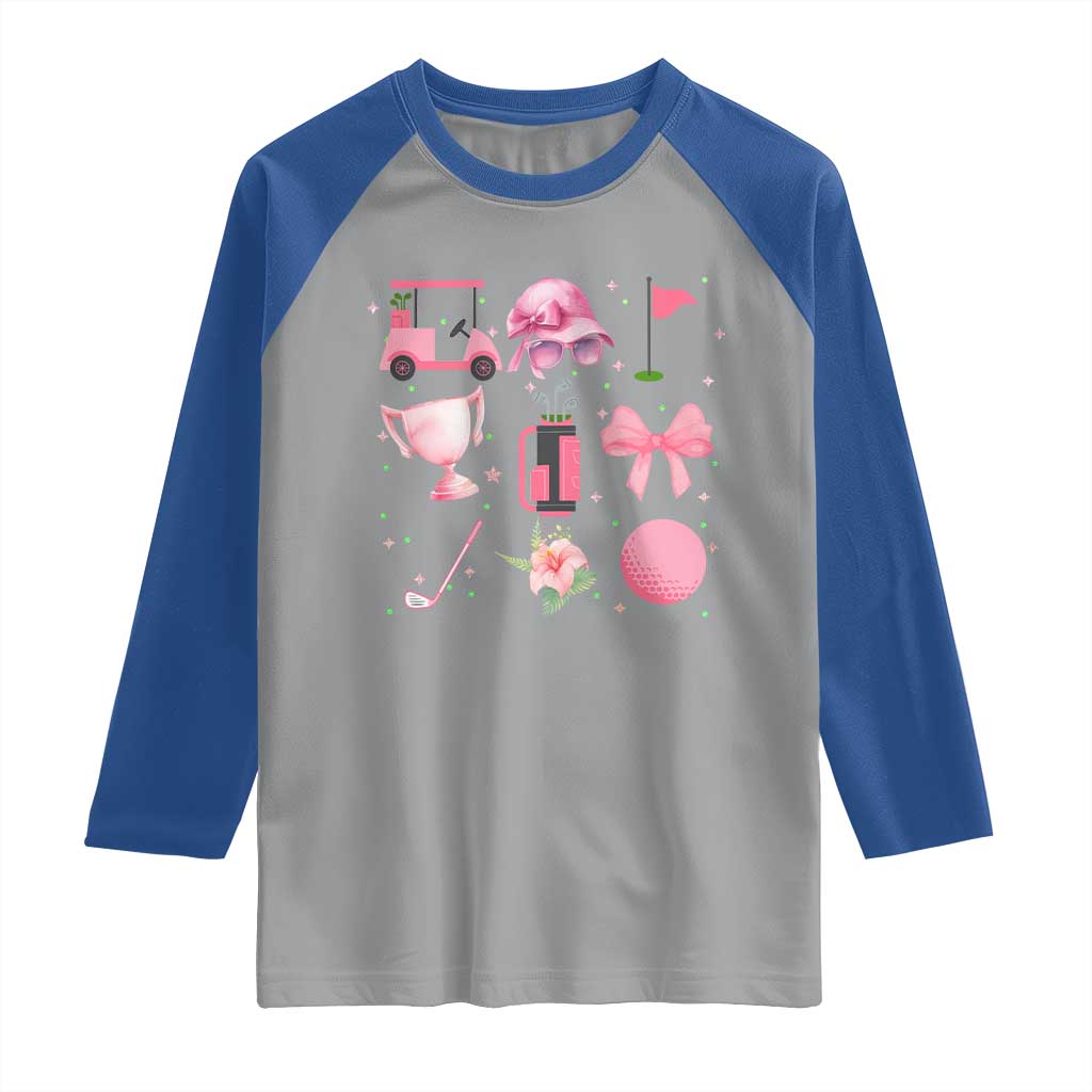 Womens Golf Lover Raglan Shirt Cute Pink Bow Golf Sports Gift - Wonder Print Shop