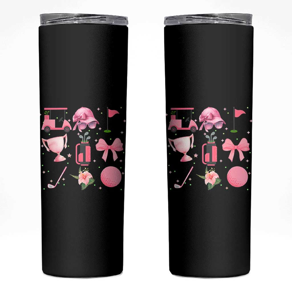 Womens Golf Lover Skinny Tumbler Cute Pink Bow Golf Sports Gift - Wonder Print Shop