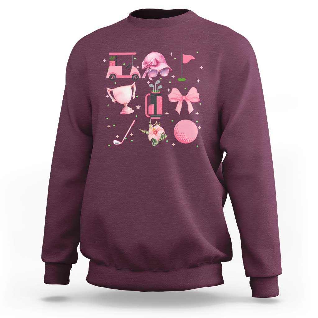 Womens Golf Lover Sweatshirt Cute Pink Bow Golf Sports Gift - Wonder Print Shop