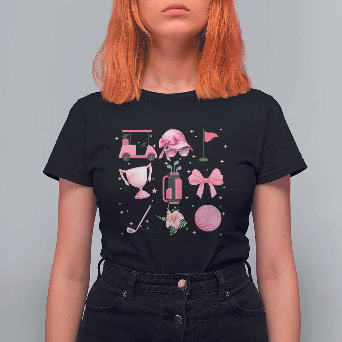 Womens Golf Lover T Shirt For Women Cute Pink Bow Golf Sports Gift - Wonder Print Shop