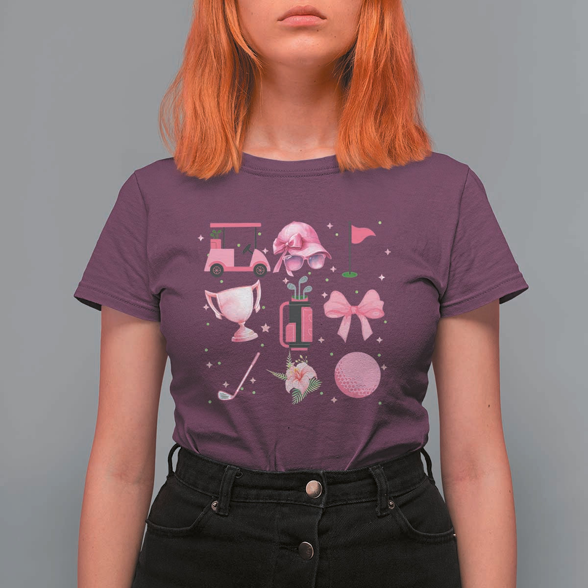 Womens Golf Lover T Shirt For Women Cute Pink Bow Golf Sports Gift - Wonder Print Shop
