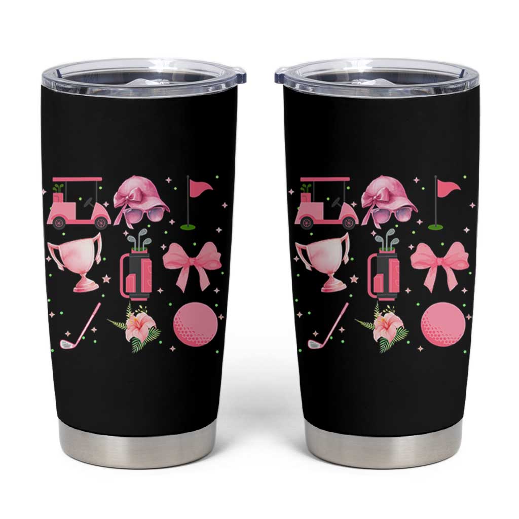 Womens Golf Lover Tumbler Cup Cute Pink Bow Golf Sports Gift - Wonder Print Shop