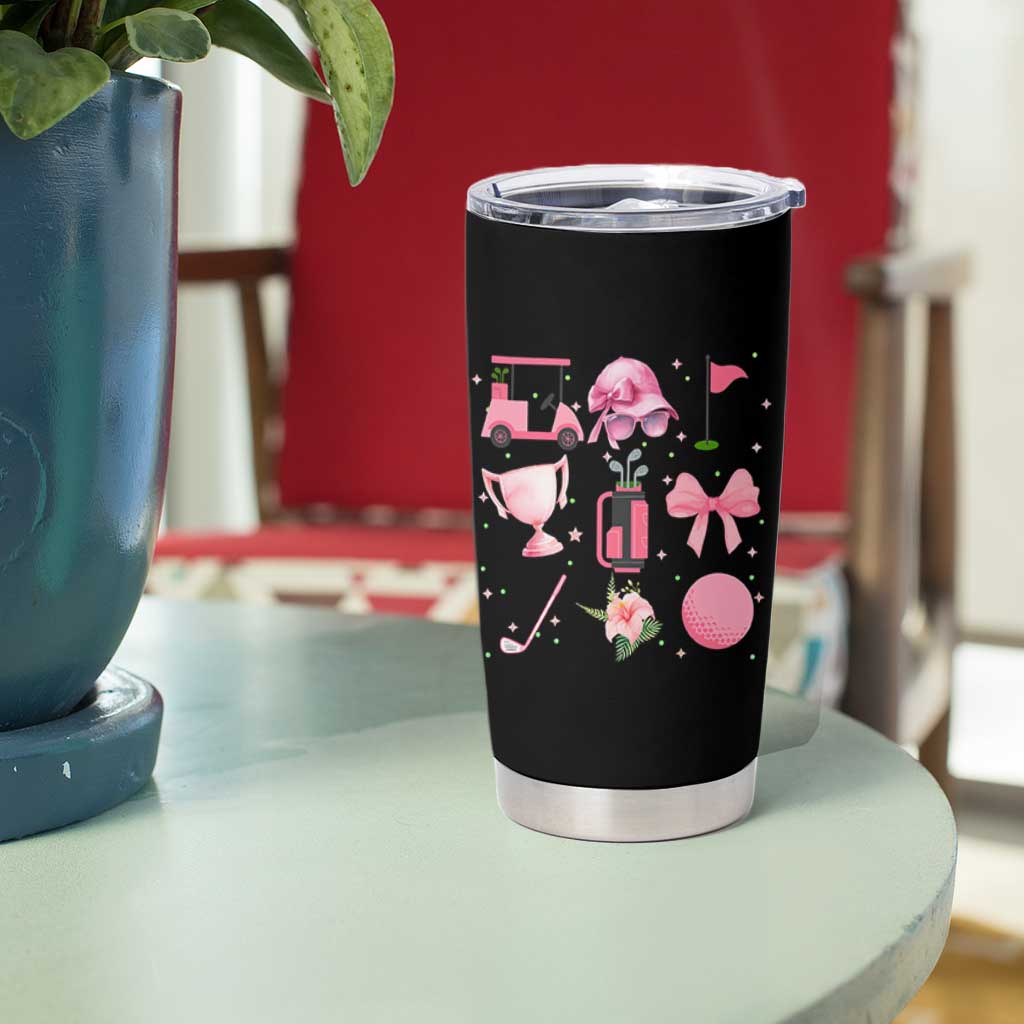 Womens Golf Lover Tumbler Cup Cute Pink Bow Golf Sports Gift - Wonder Print Shop