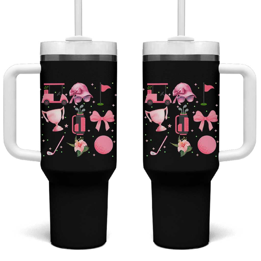 Womens Golf Lover Tumbler With Handle Cute Pink Bow Golf Sports Gift - Wonder Print Shop