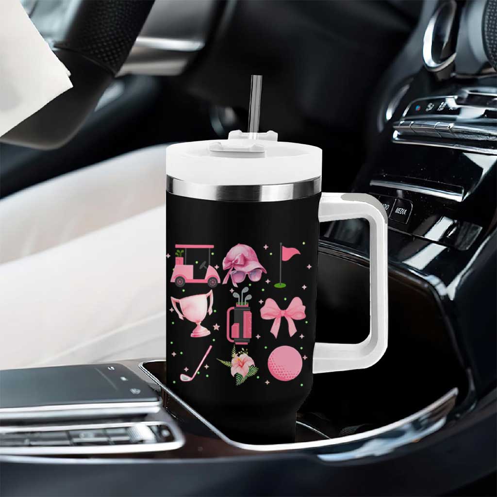 Womens Golf Lover Tumbler With Handle Cute Pink Bow Golf Sports Gift - Wonder Print Shop