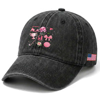 Womens Golf Lover Washed Cotton Baseball Cap Cute Pink Bow Golf Sports Gift