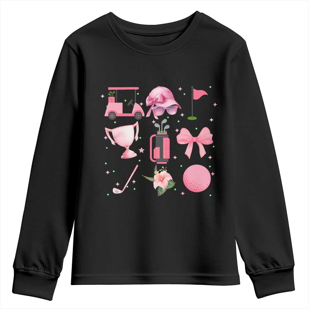 Womens Golf Lover Youth Sweatshirt Cute Pink Bow Golf Sports Gift - Wonder Print Shop
