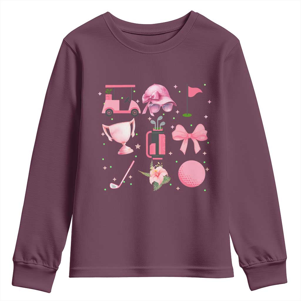 Womens Golf Lover Youth Sweatshirt Cute Pink Bow Golf Sports Gift - Wonder Print Shop
