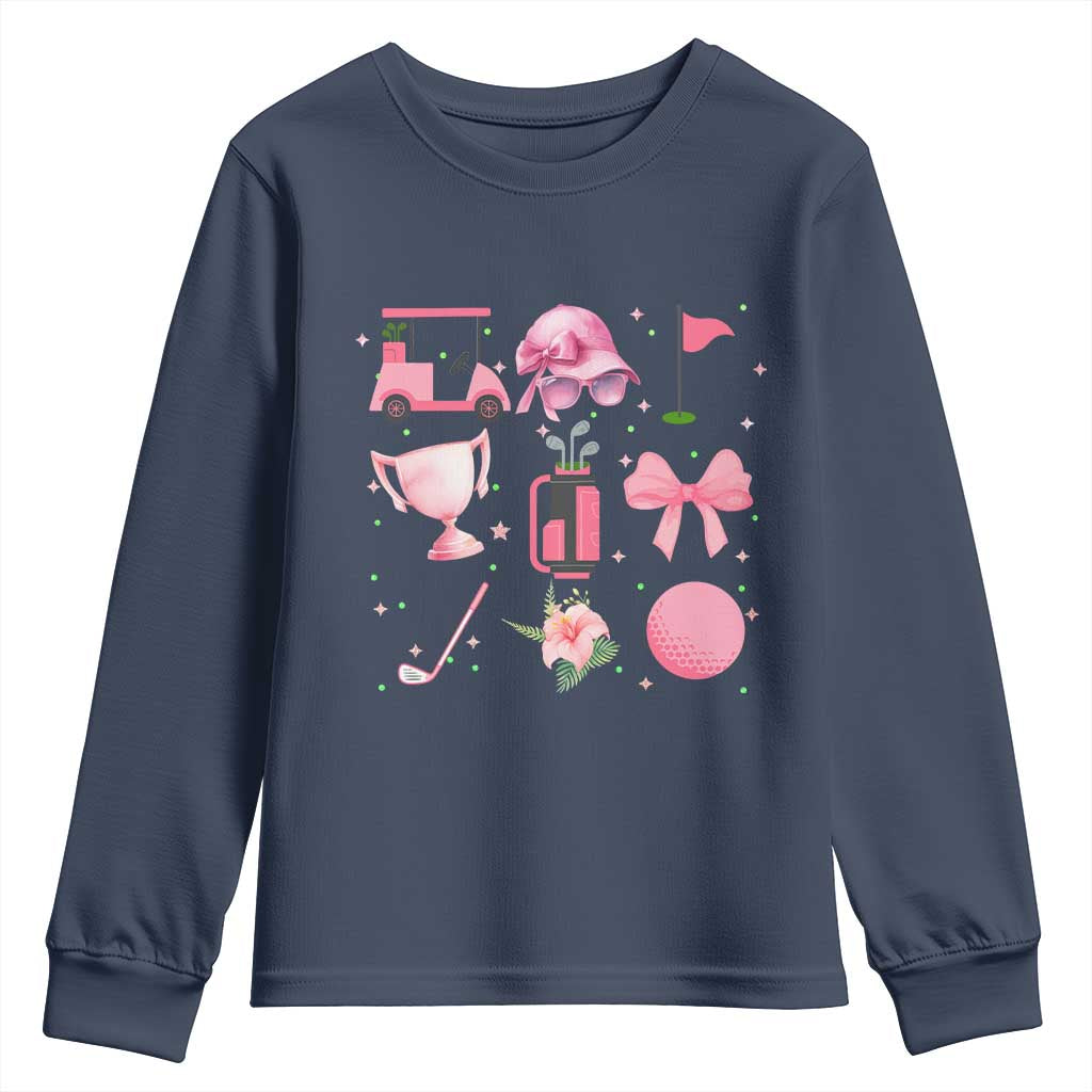 Womens Golf Lover Youth Sweatshirt Cute Pink Bow Golf Sports Gift - Wonder Print Shop